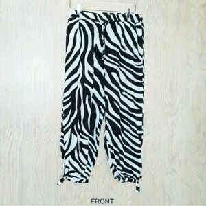 Rachel Zoe Linen Blend Zebra Print Pull On Ankle Tie Pants Medium NWT